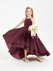 Chiffon Junior Bridesmaid Dresses Asymmetrical Cascading Skirt Cabernet
