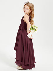 Chiffon Junior Bridesmaid Dresses Asymmetrical Cascading Skirt Cabernet
