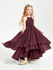 Chiffon Junior Bridesmaid Dresses Asymmetrical Cascading Skirt Cabernet