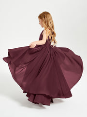 Chiffon Junior Bridesmaid Dresses Asymmetrical Cascading Skirt Cabernet