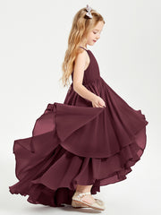 Chiffon Junior Bridesmaid Dresses Asymmetrical Cascading Skirt Cabernet
