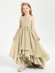 Chiffon Junior Bridesmaid Dresses Asymmetrical Cascading Skirt Champagne