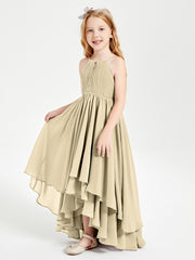 Chiffon Junior Bridesmaid Dresses Asymmetrical Cascading Skirt Champagne