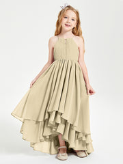 Chiffon Junior Bridesmaid Dresses Asymmetrical Cascading Skirt Champagne