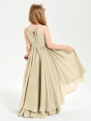 Chiffon Junior Bridesmaid Dresses Asymmetrical Cascading Skirt Champagne