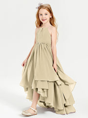Chiffon Junior Bridesmaid Dresses Asymmetrical Cascading Skirt Champagne