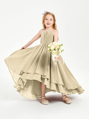 Chiffon Junior Bridesmaid Dresses Asymmetrical Cascading Skirt Champagne