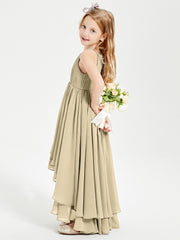 Chiffon Junior Bridesmaid Dresses Asymmetrical Cascading Skirt Champagne