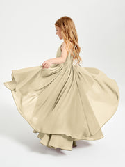 Chiffon Junior Bridesmaid Dresses Asymmetrical Cascading Skirt Champagne