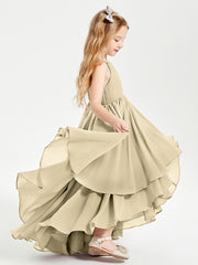 Chiffon Junior Bridesmaid Dresses Asymmetrical Cascading Skirt Champagne