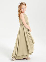 Chiffon Junior Bridesmaid Dresses Asymmetrical Cascading Skirt Champagne