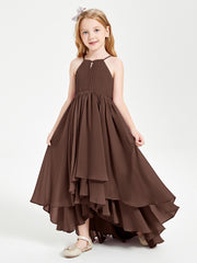 Chiffon Junior Bridesmaid Dresses Asymmetrical Cascading Skirt Chocolate