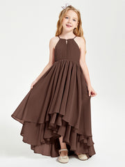 Chiffon Junior Bridesmaid Dresses Asymmetrical Cascading Skirt Chocolate