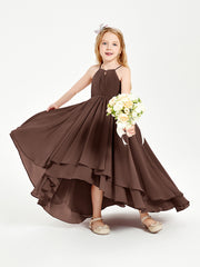 Chiffon Junior Bridesmaid Dresses Asymmetrical Cascading Skirt Chocolate