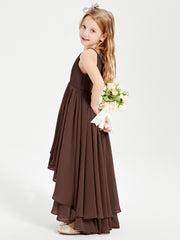 Chiffon Junior Bridesmaid Dresses Asymmetrical Cascading Skirt Chocolate