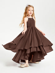Chiffon Junior Bridesmaid Dresses Asymmetrical Cascading Skirt Chocolate