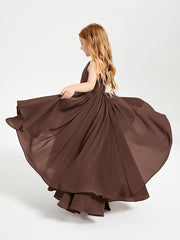 Chiffon Junior Bridesmaid Dresses Asymmetrical Cascading Skirt Chocolate