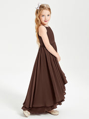 Chiffon Junior Bridesmaid Dresses Asymmetrical Cascading Skirt Chocolate