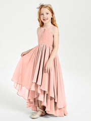 Chiffon Junior Bridesmaid Dresses Asymmetrical Cascading Skirt Coral