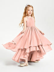 Chiffon Junior Bridesmaid Dresses Asymmetrical Cascading Skirt Coral