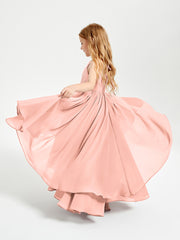 Chiffon Junior Bridesmaid Dresses Asymmetrical Cascading Skirt Coral