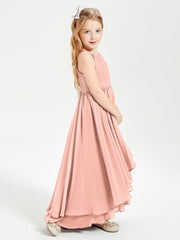 Chiffon Junior Bridesmaid Dresses Asymmetrical Cascading Skirt Coral