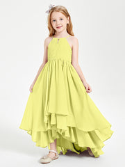Chiffon Junior Bridesmaid Dresses Asymmetrical Cascading Skirt Daffodil