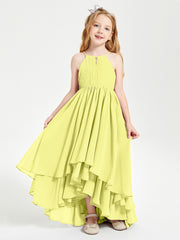 Chiffon Junior Bridesmaid Dresses Asymmetrical Cascading Skirt Daffodil