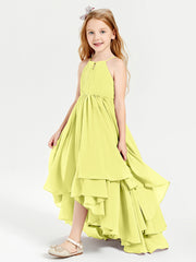 Chiffon Junior Bridesmaid Dresses Asymmetrical Cascading Skirt Daffodil