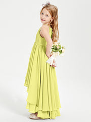 Chiffon Junior Bridesmaid Dresses Asymmetrical Cascading Skirt Daffodil