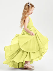 Chiffon Junior Bridesmaid Dresses Asymmetrical Cascading Skirt Daffodil