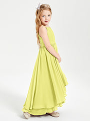 Chiffon Junior Bridesmaid Dresses Asymmetrical Cascading Skirt Daffodil