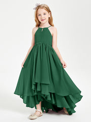 Chiffon Junior Bridesmaid Dresses Asymmetrical Cascading Skirt Dark Green