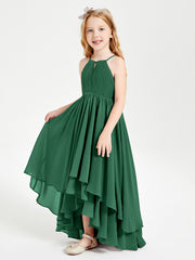 Chiffon Junior Bridesmaid Dresses Asymmetrical Cascading Skirt Dark Green