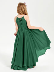 Chiffon Junior Bridesmaid Dresses Asymmetrical Cascading Skirt Dark Green