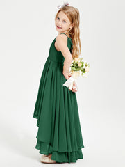 Chiffon Junior Bridesmaid Dresses Asymmetrical Cascading Skirt Dark Green