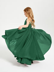 Chiffon Junior Bridesmaid Dresses Asymmetrical Cascading Skirt Dark Green