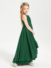 Chiffon Junior Bridesmaid Dresses Asymmetrical Cascading Skirt Dark Green