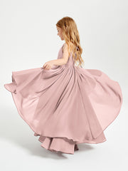 Chiffon Junior Bridesmaid Dresses Asymmetrical Cascading Skirt Dusty Rose
