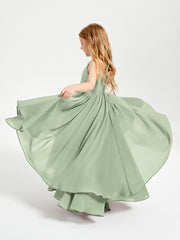 Chiffon Junior Bridesmaid Dresses Asymmetrical Cascading Skirt Dusty Sage