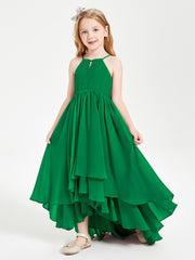 Chiffon Junior Bridesmaid Dresses Asymmetrical Cascading Skirt Emerald