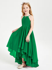 Chiffon Junior Bridesmaid Dresses Asymmetrical Cascading Skirt Emerald