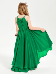 Chiffon Junior Bridesmaid Dresses Asymmetrical Cascading Skirt Emerald