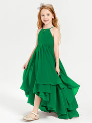 Chiffon Junior Bridesmaid Dresses Asymmetrical Cascading Skirt Emerald