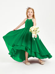 Chiffon Junior Bridesmaid Dresses Asymmetrical Cascading Skirt Emerald
