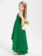 Chiffon Junior Bridesmaid Dresses Asymmetrical Cascading Skirt Emerald