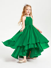 Chiffon Junior Bridesmaid Dresses Asymmetrical Cascading Skirt Emerald
