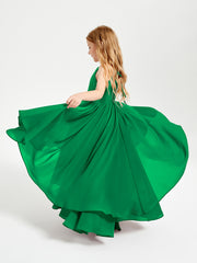 Chiffon Junior Bridesmaid Dresses Asymmetrical Cascading Skirt Emerald