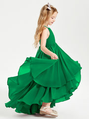 Chiffon Junior Bridesmaid Dresses Asymmetrical Cascading Skirt Emerald