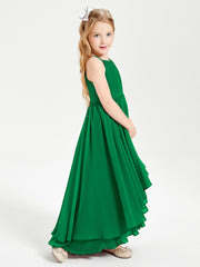 Chiffon Junior Bridesmaid Dresses Asymmetrical Cascading Skirt Emerald